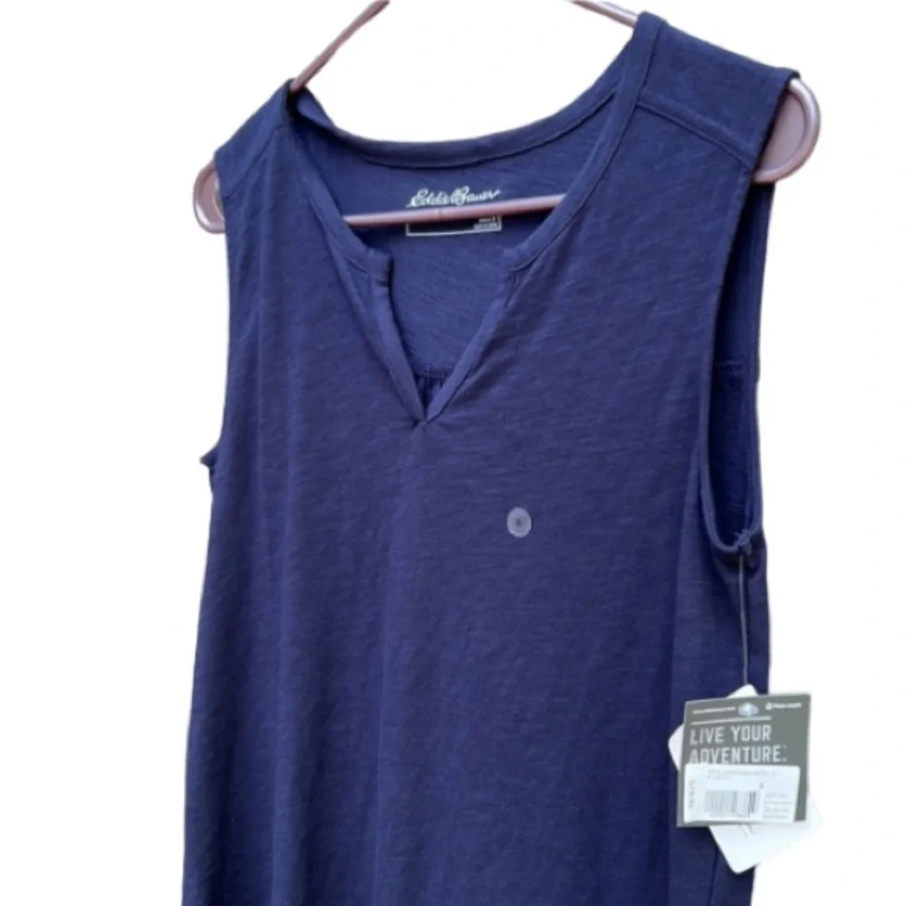 NWT Eddie Bauer Size Small Semi-Sheer Navy Wide Strap Tank Athletic Sporty - Picture 2 of 15